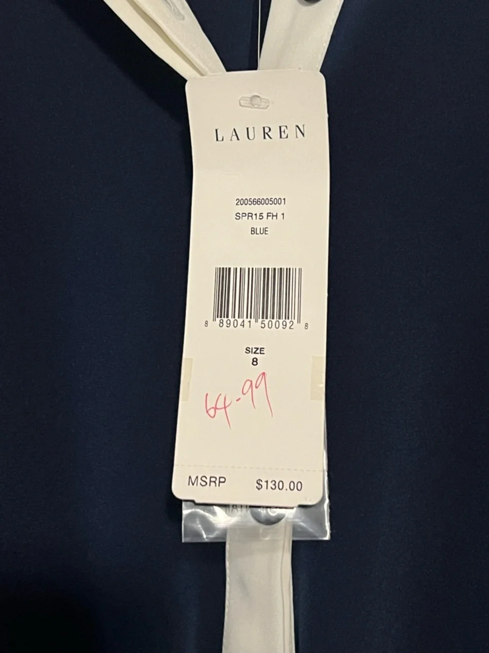 Ralph Lauren Navy Long-Sleeve Shirt Dress with Drawstring Waist and White Trim - Picture 6 of 9